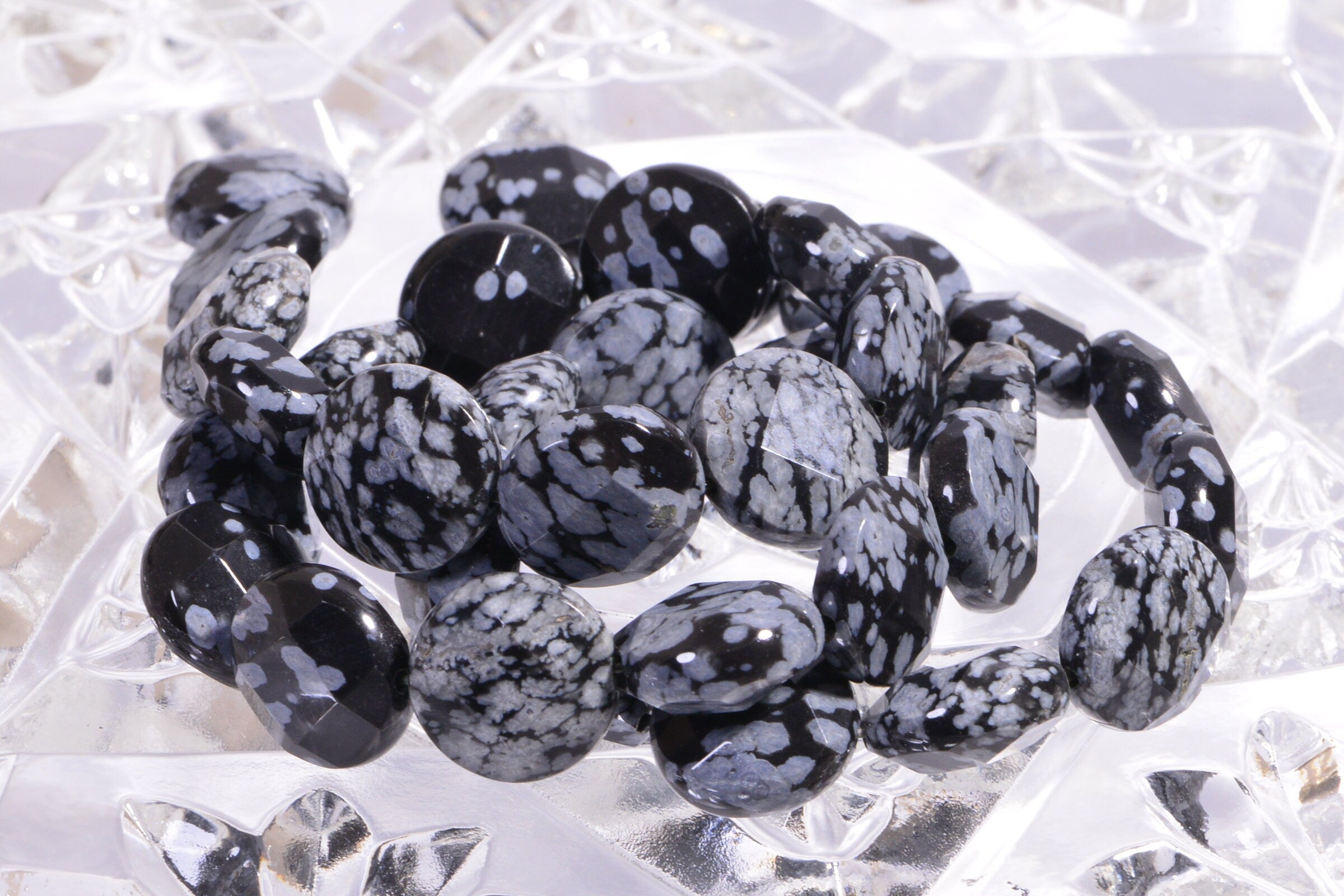12mm Snowflake Obsidian Coins Beads Faceted Gemstone Beads Jewelry Making Supplies