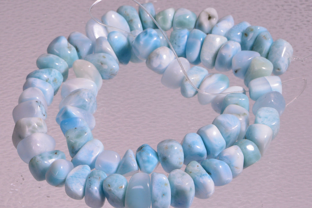 10mm Larimar Freeform Beads: Dominican AAA Gemstone Strand