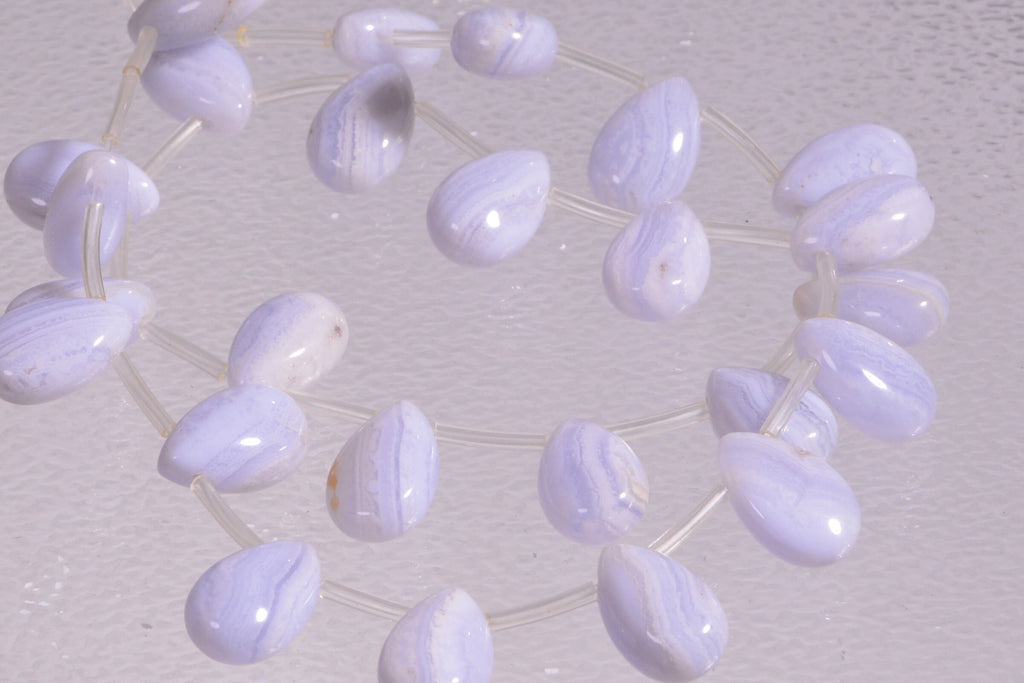 Blue Lace Agate Teardrop Beads: Natural Gemstone Jewelry Supplies (6pcs)