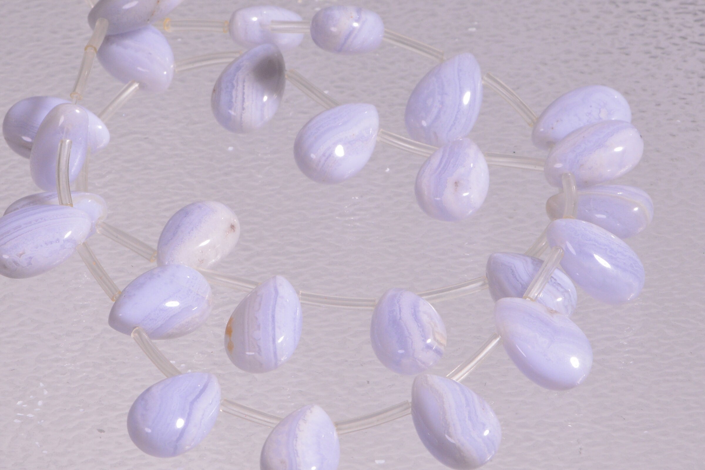 Blue Lace Agate Teardrop Beads: Natural Gemstone Jewelry Supplies (6pcs)