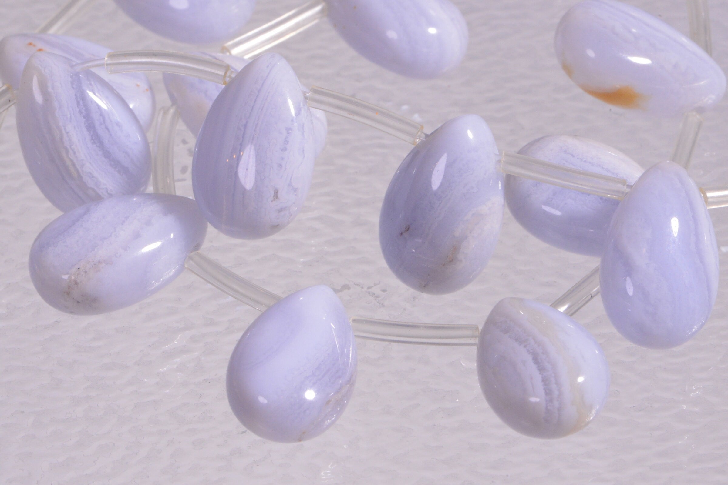 Blue Lace Agate Teardrop Beads: Natural Gemstone Jewelry Supplies (6pcs)