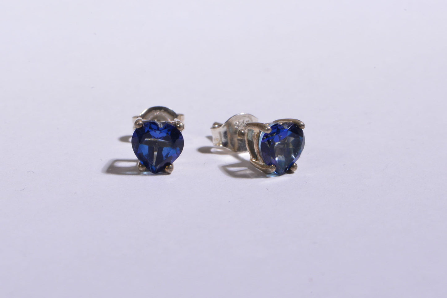 Blue Topaz Hearts Stud Earrings Prong Set Sterling Silver Earrings Post