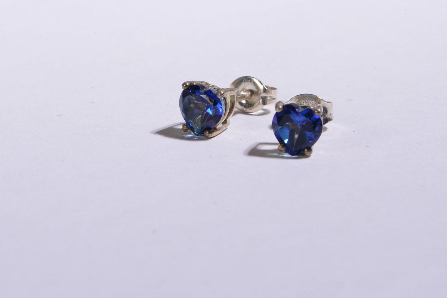 Blue Topaz Hearts Stud Earrings Prong Set Sterling Silver Earrings Post