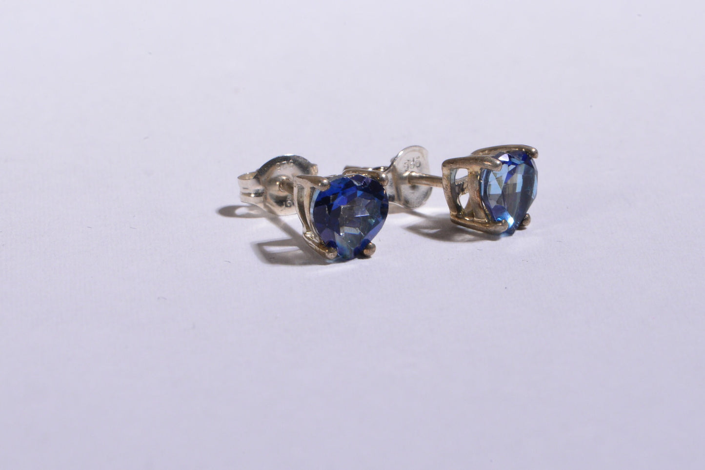 Blue Topaz Hearts Stud Earrings Prong Set Sterling Silver Earrings Post
