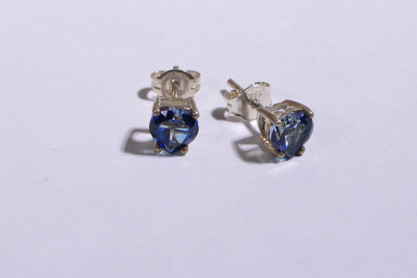 Blue Topaz Hearts Stud Earrings Prong Set Sterling Silver Earrings Post