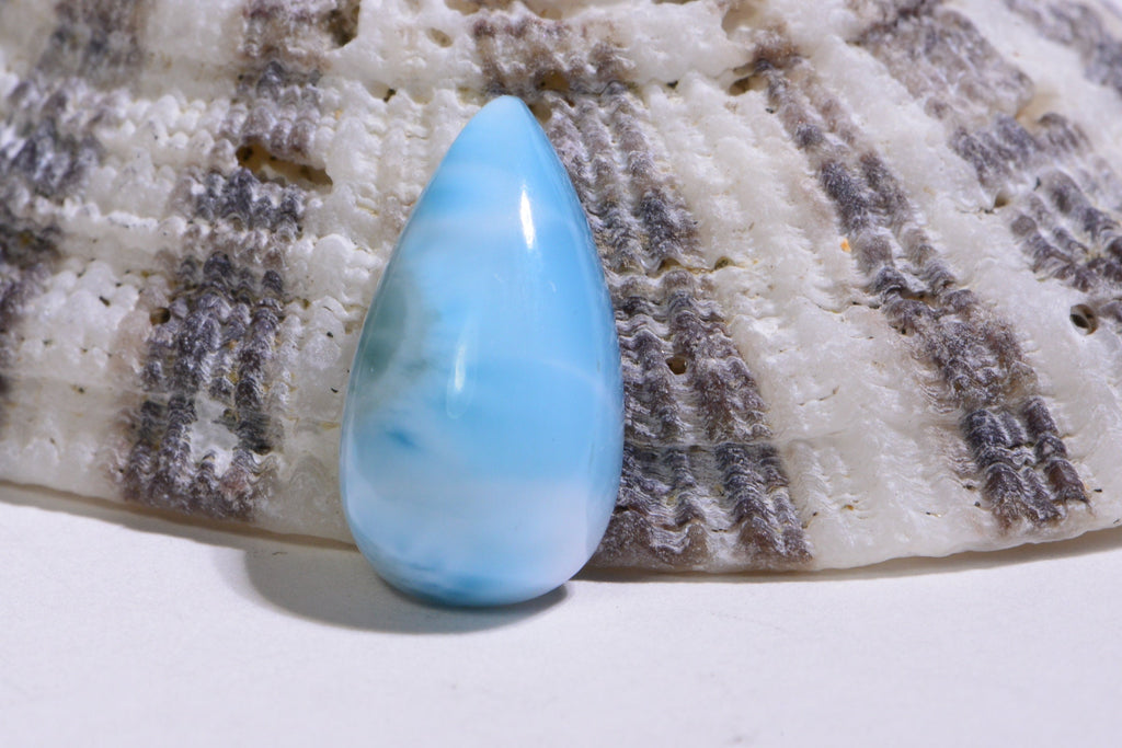 Teardrop Larimar Cabochon: Hand Cut Dominican Gemstone (15X8X5mm)