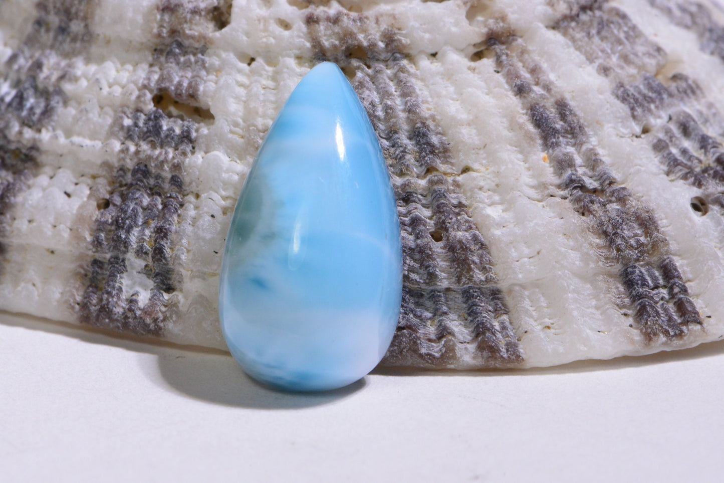 Teardrop Larimar Cabochon: Hand Cut Dominican Gemstone (15X8X5mm)