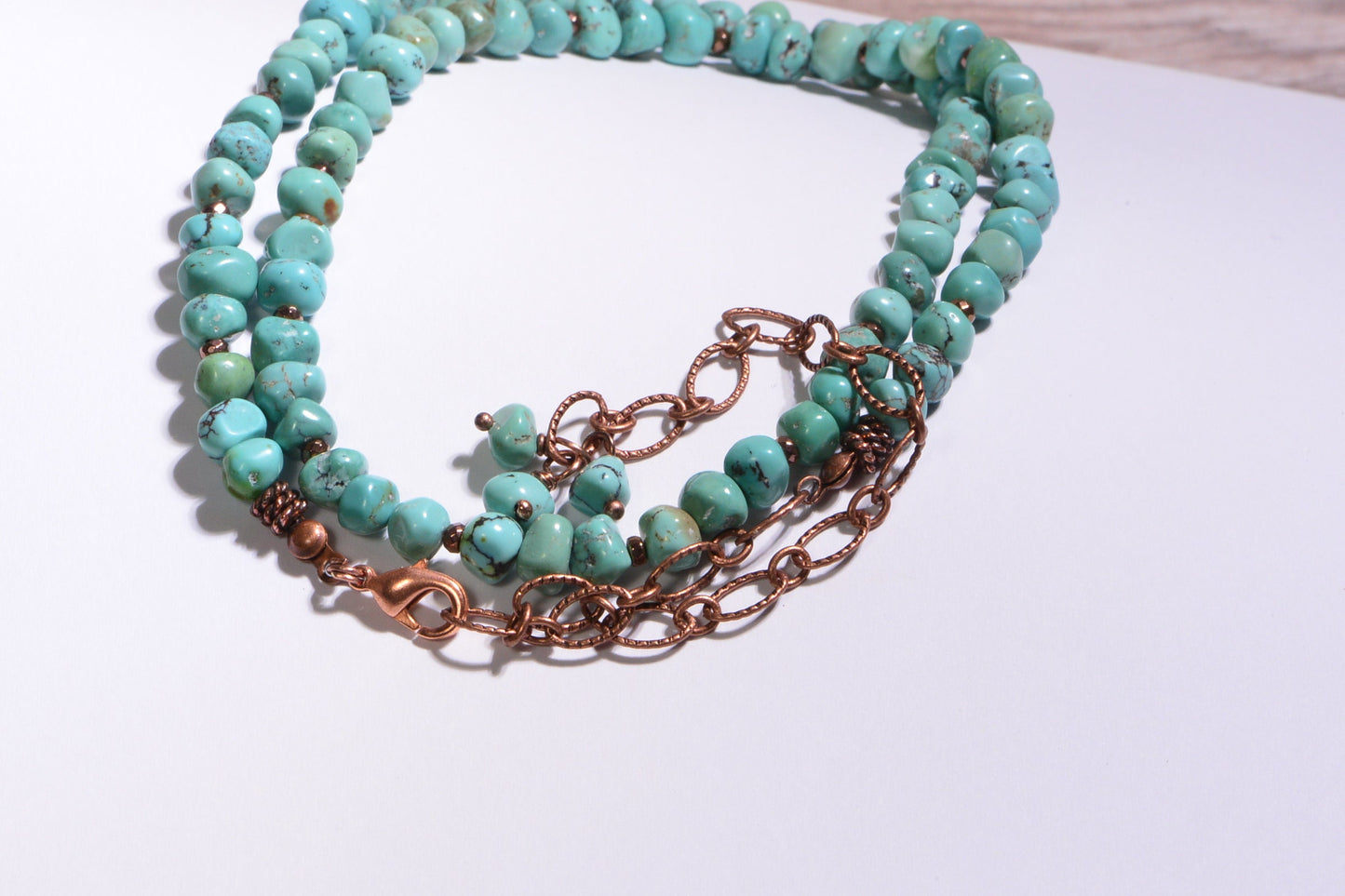 Arizona Turquoise Necklace, Copper Chain with Heart Clasp