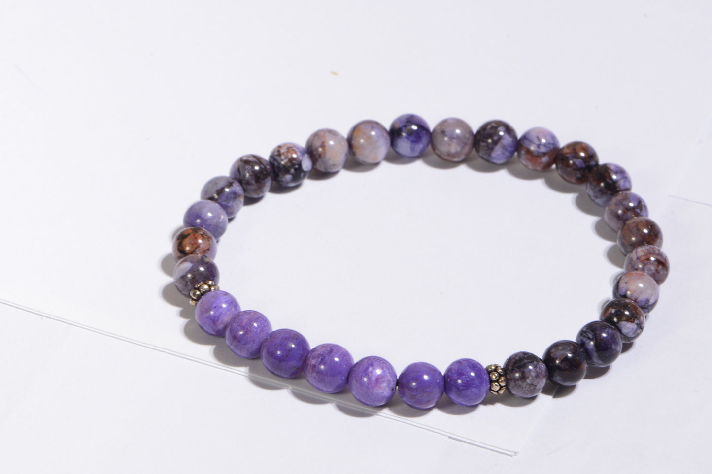 6mm Russian Charoite Bracelet Beaded Stretch Staking Narrow  Gemstone Purple Chakra Yoga gift