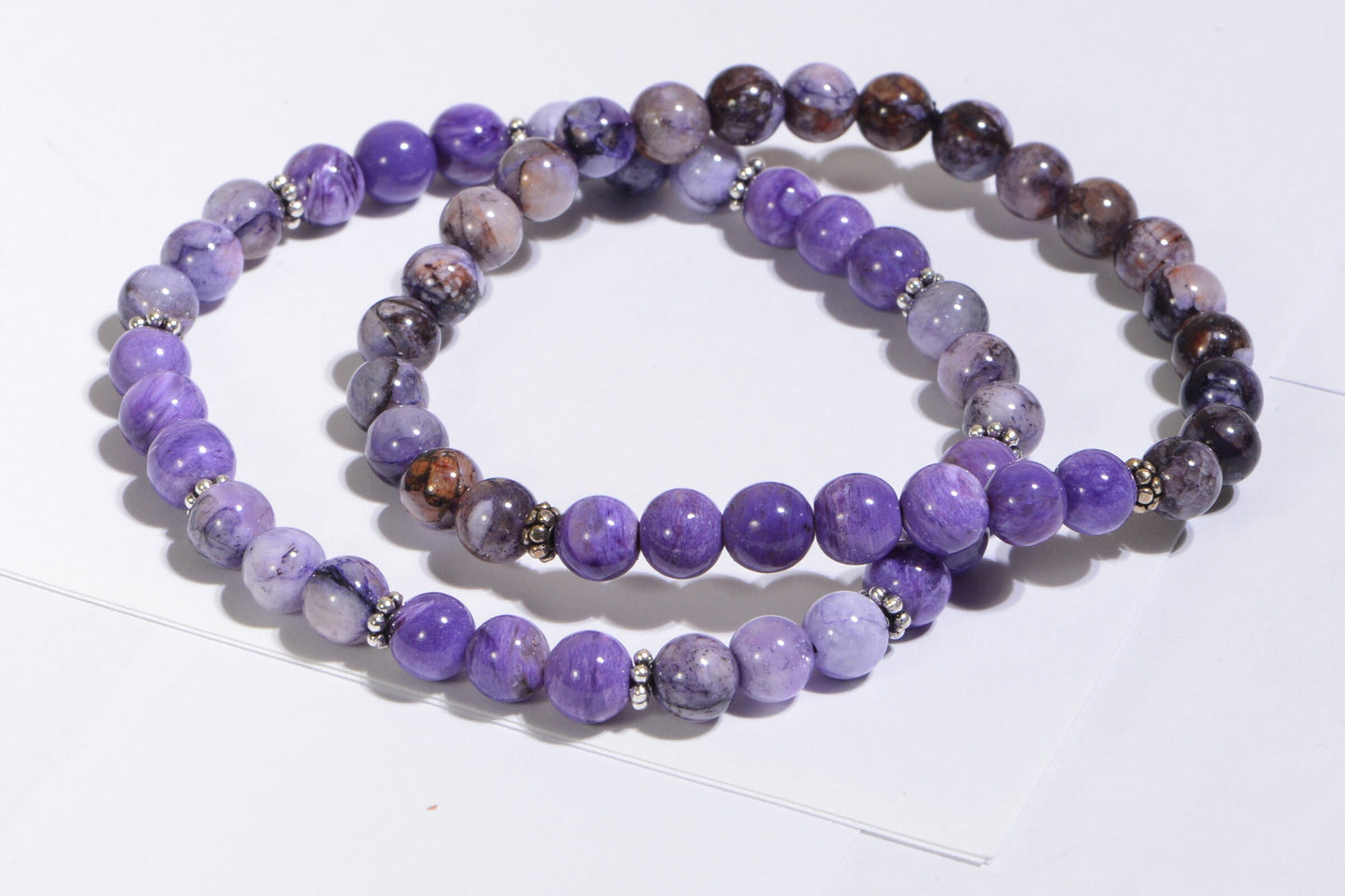 6mm Russian Charoite Bracelet Beaded Stretch Staking Narrow  Gemstone Purple Chakra Yoga gift