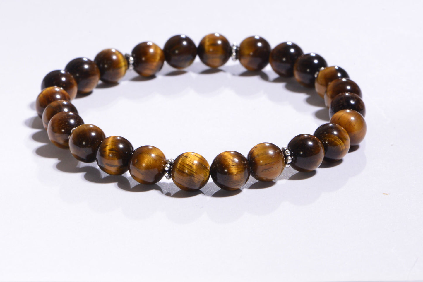8mm Tiger Eye Gemstone Bracelet, Sterling Silver, Mens Wrist Mala