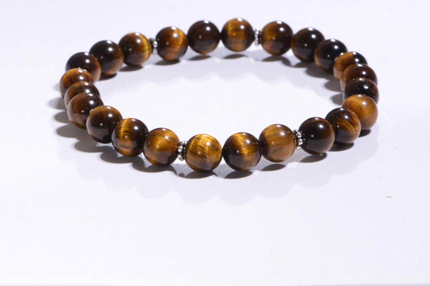 8mm Tiger Eye Gemstone Bracelet, Sterling Silver, Mens Wrist Mala
