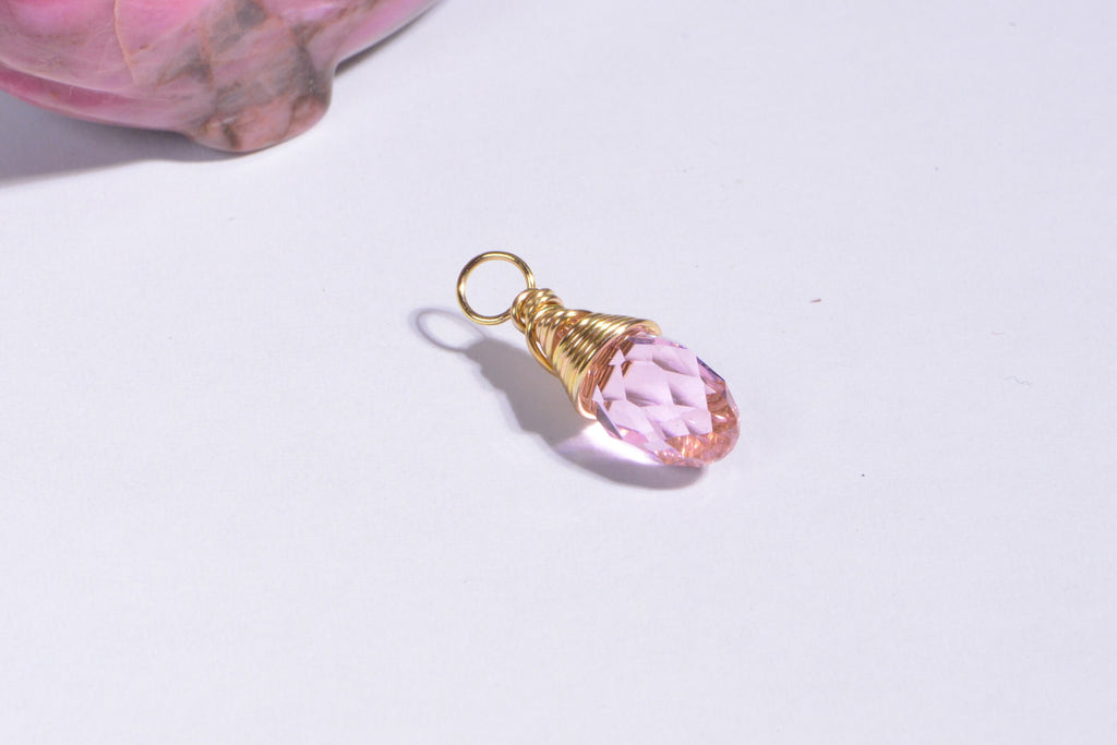 Bead, Crystal, Crystal Passions, Light Rose, Wire Wrapped Briolette Pendant . Add Dangle
