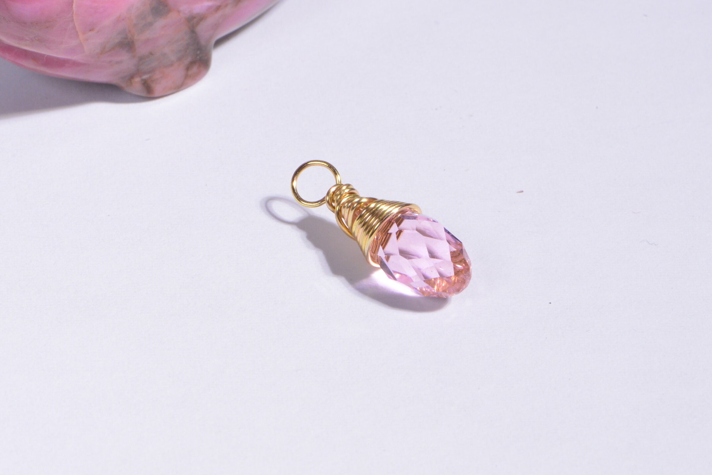 Bead, Crystal, Crystal Passions, Light Rose, Wire Wrapped Briolette Pendant . Add Dangle