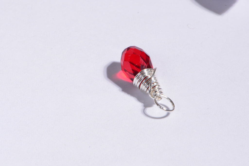 Red Crystal Teardrop Pendant: Sterling Silver Filled Wire Wrapped Charm