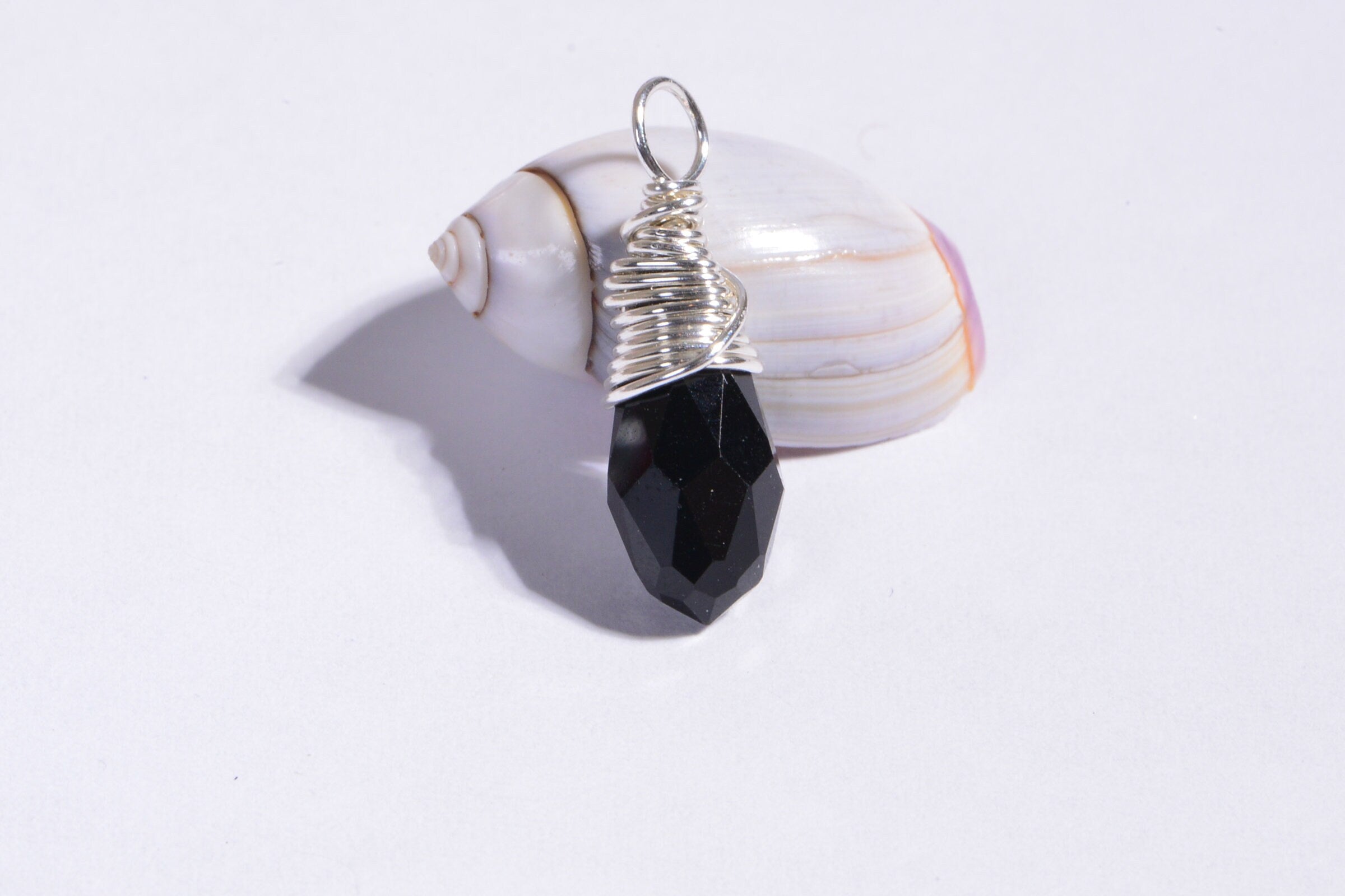 BLACK BRIOLETTE Wire Wrapped Dangles Bead Drop Crystal Black Teardrop Small Charm
