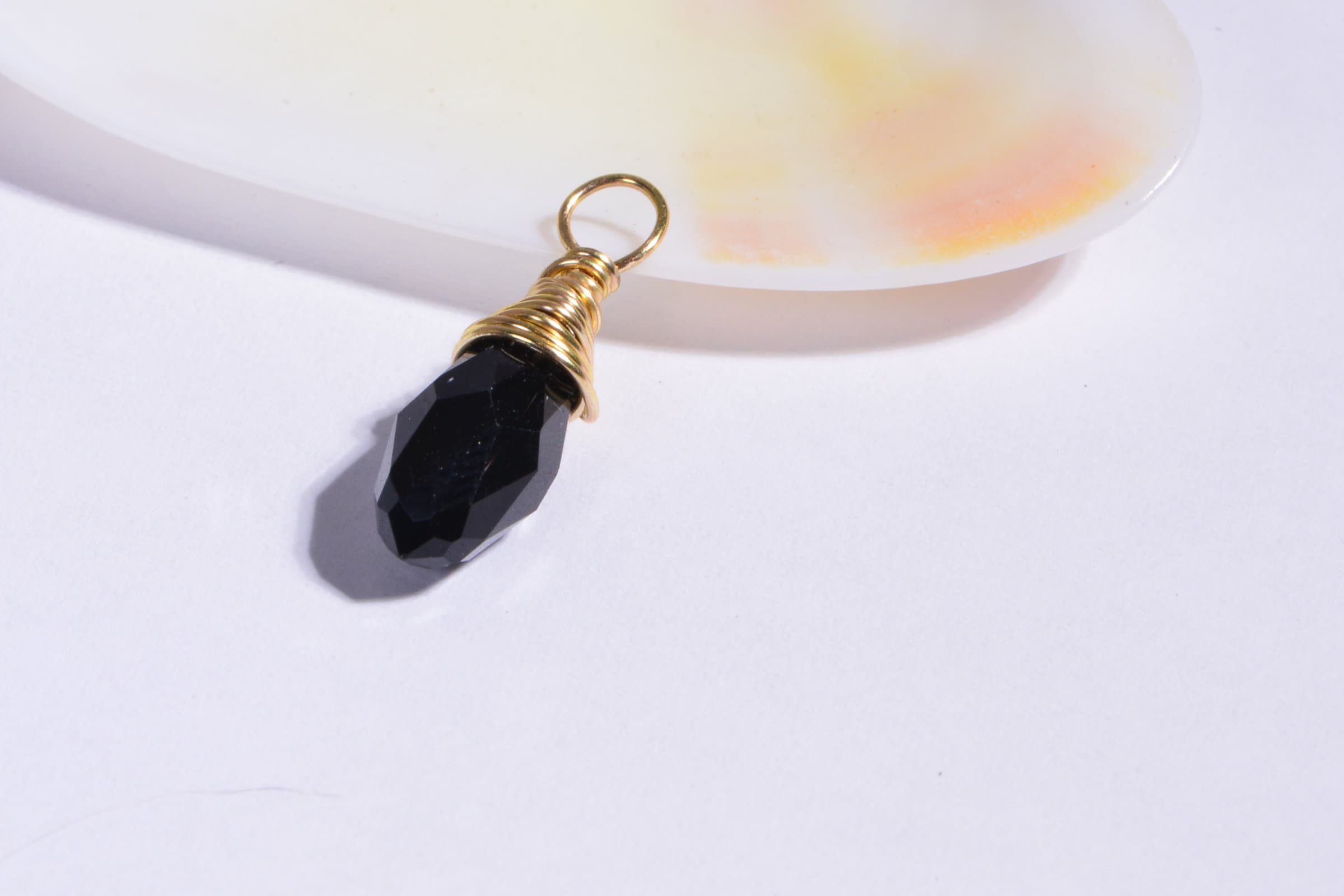 BLACK BRIOLETTE Wire Wrapped Dangles Bead Drop Crystal Black Teardrop Small Charm