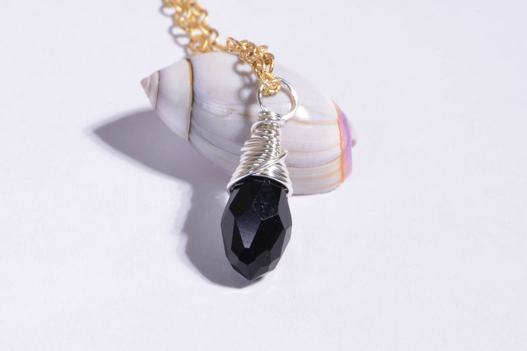 BLACK BRIOLETTE Wire Wrapped Dangles Bead Drop Crystal Black Teardrop Small Charm