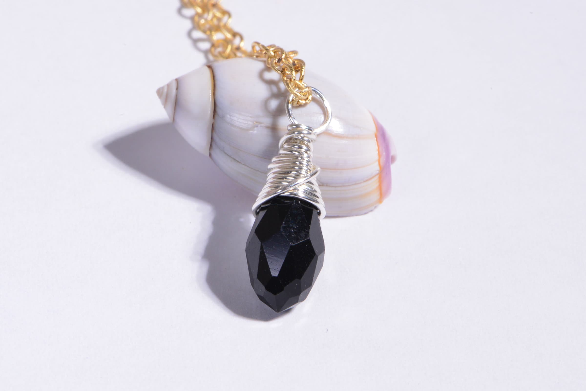 BLACK BRIOLETTE Wire Wrapped Dangles Bead Drop Crystal Black Teardrop Small Charm