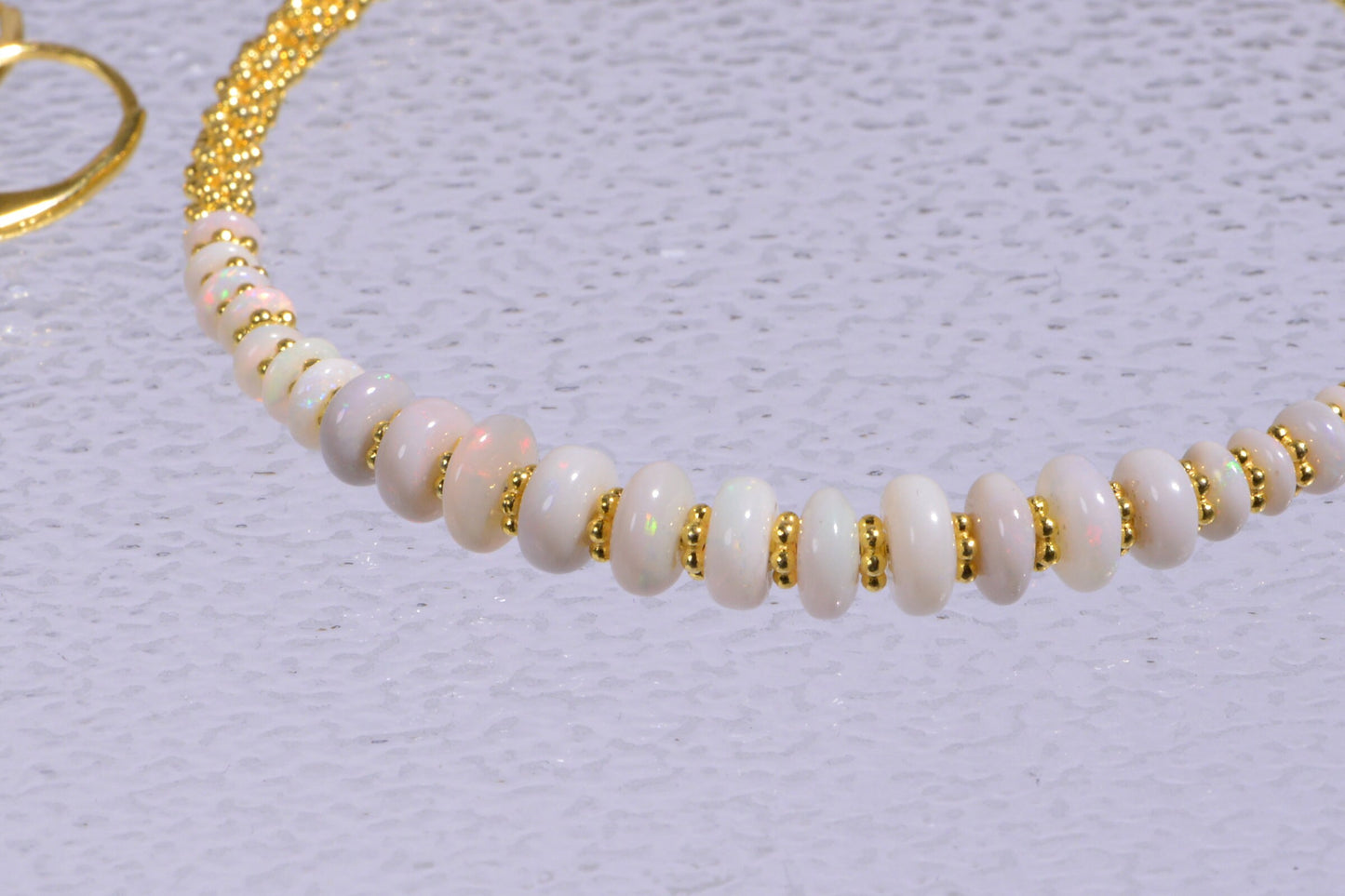 Australian white solid opal  bracelet 24K yellow gold over sterling silver.