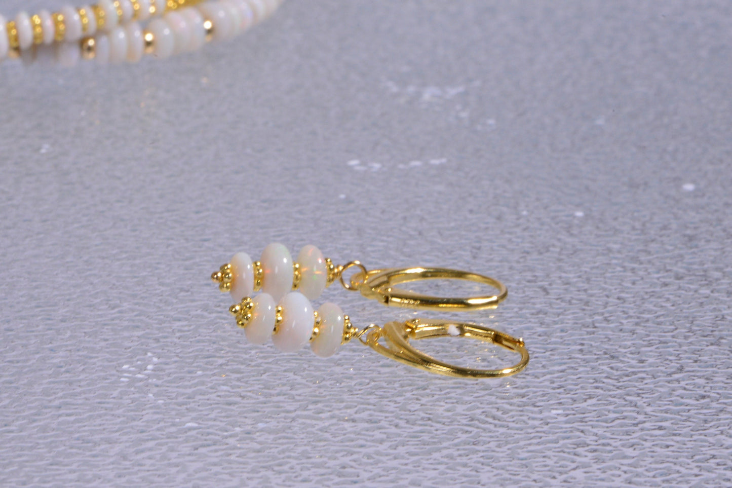 Australian Solid White Opal Earrings Vermeil  Earrings Birthday gift