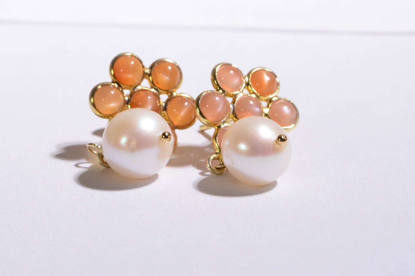 Moonstone Floral Drop Earrings, Pearl Dangle, June Birthstone