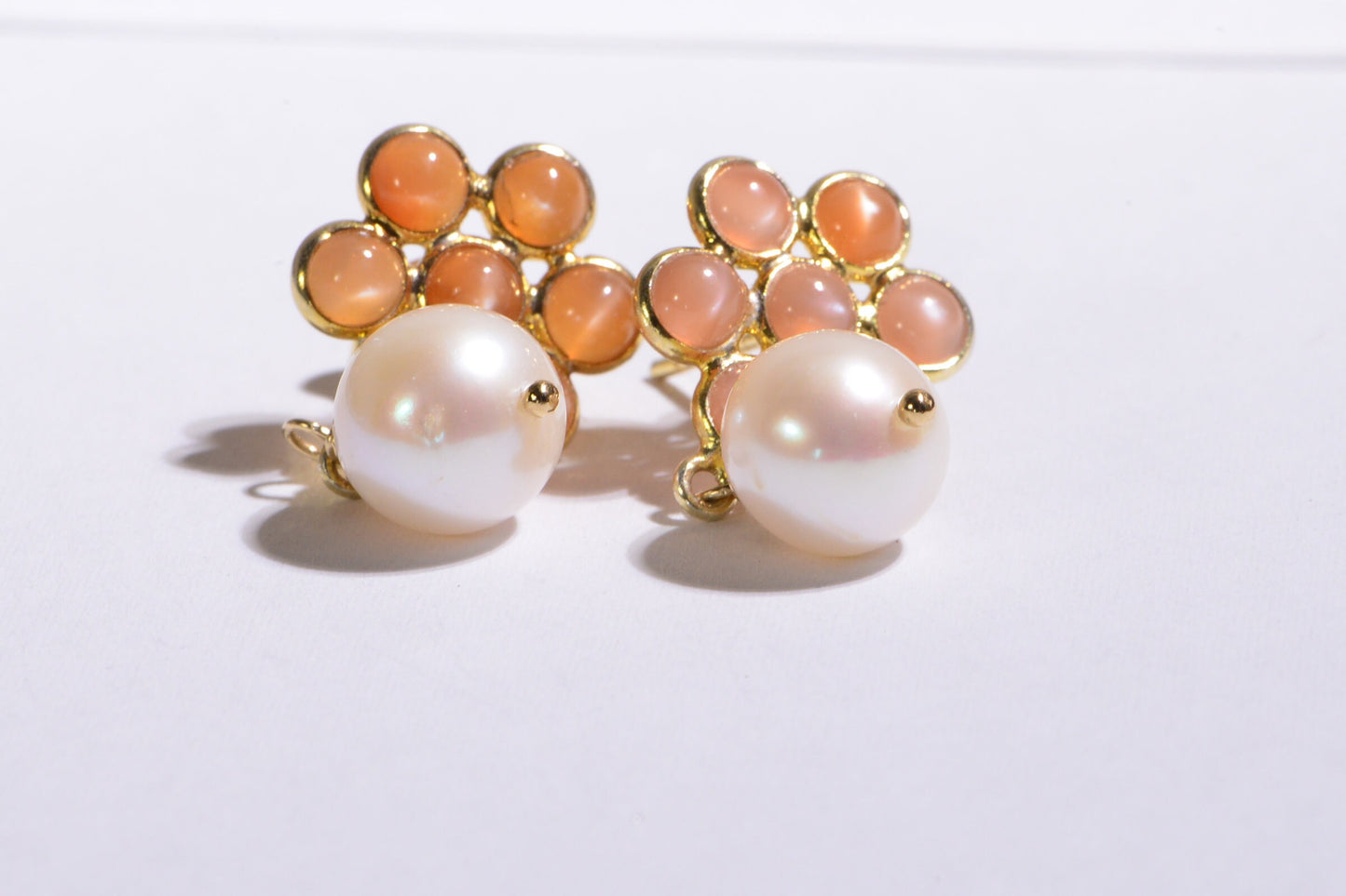 Moonstone Floral Drop Earrings, Pearl Dangle, June Birthstone