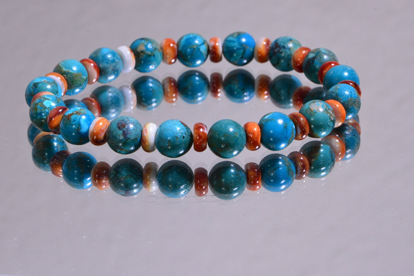 Genuine Turquoise Bracelet, Oyster Shell Healing Stone Bracelet