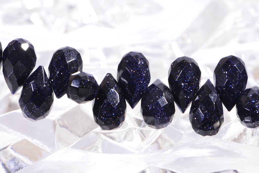 Blue Goldstone Faceted Teardrop Beads Natural Gemstone Beads Jewelry Making Supplies