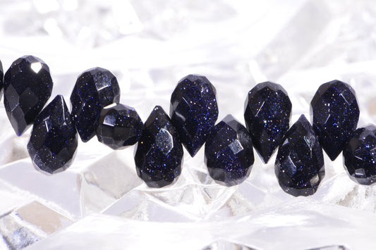 Blue Goldstone Faceted Teardrop Beads Natural Gemstone Beads Jewelry Making Supplies