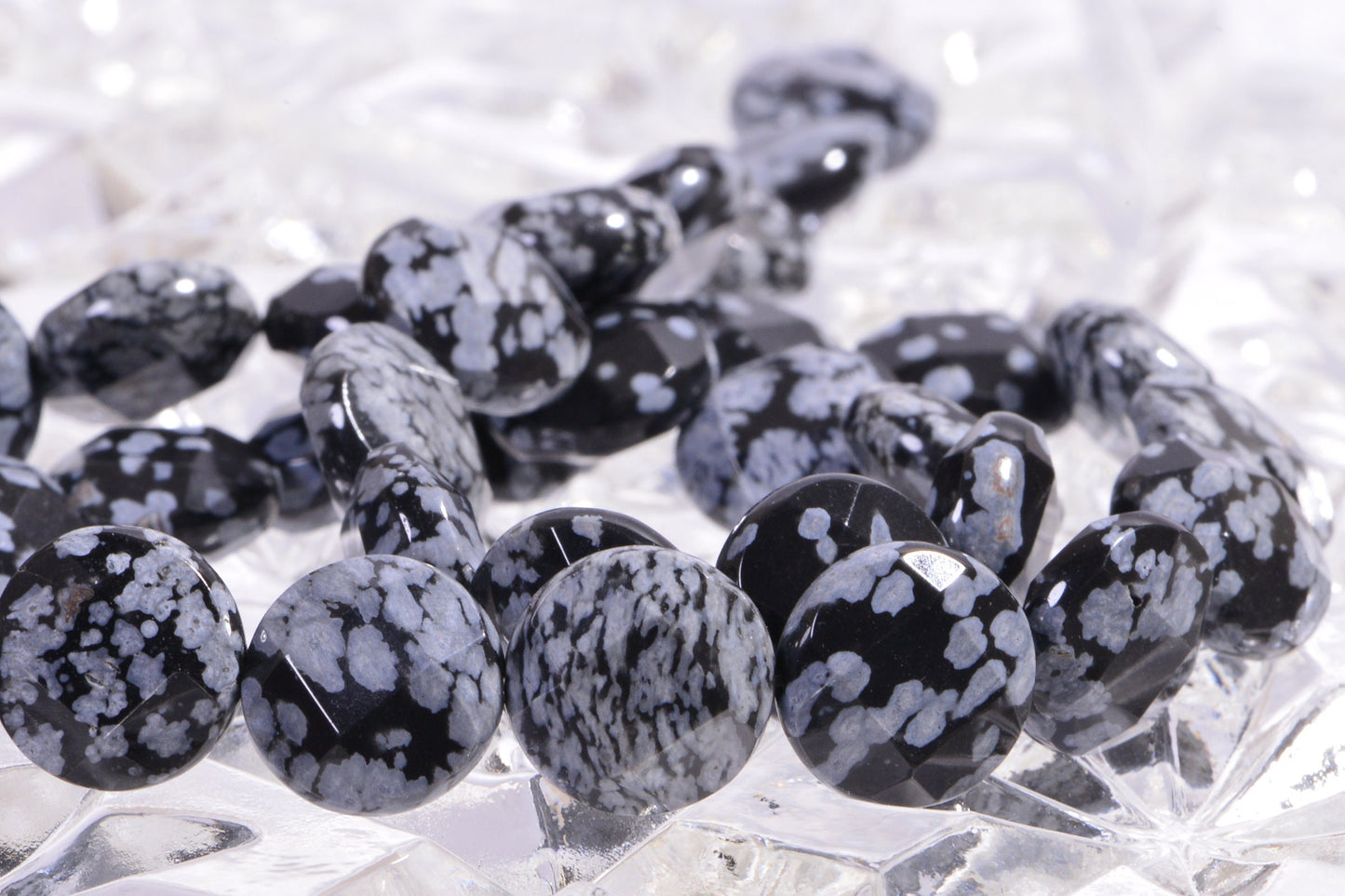 12mm Snowflake Obsidian Coins Beads Faceted Gemstone Beads Jewelry Making Supplies