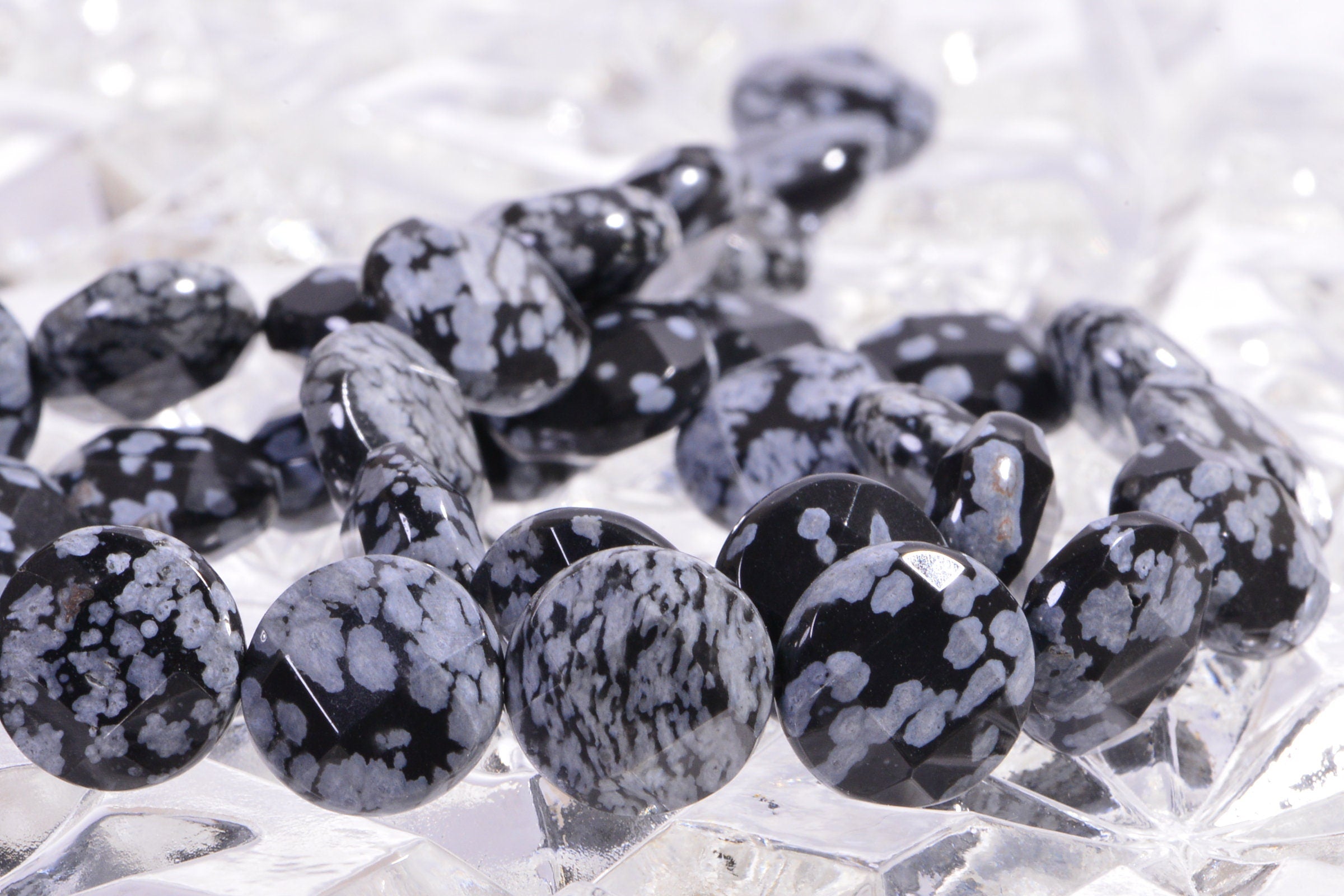 12mm Snowflake Obsidian Coins Beads Faceted Gemstone Beads Jewelry Making Supplies