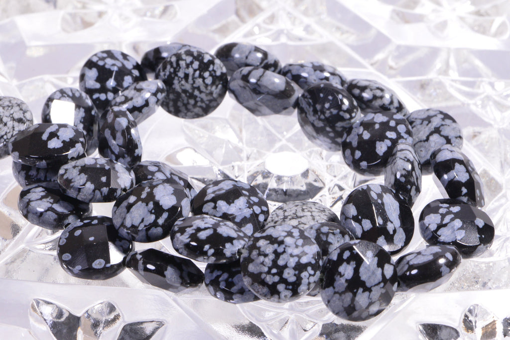 12mm Snowflake Obsidian Coins Beads Faceted Gemstone Beads Jewelry Making Supplies