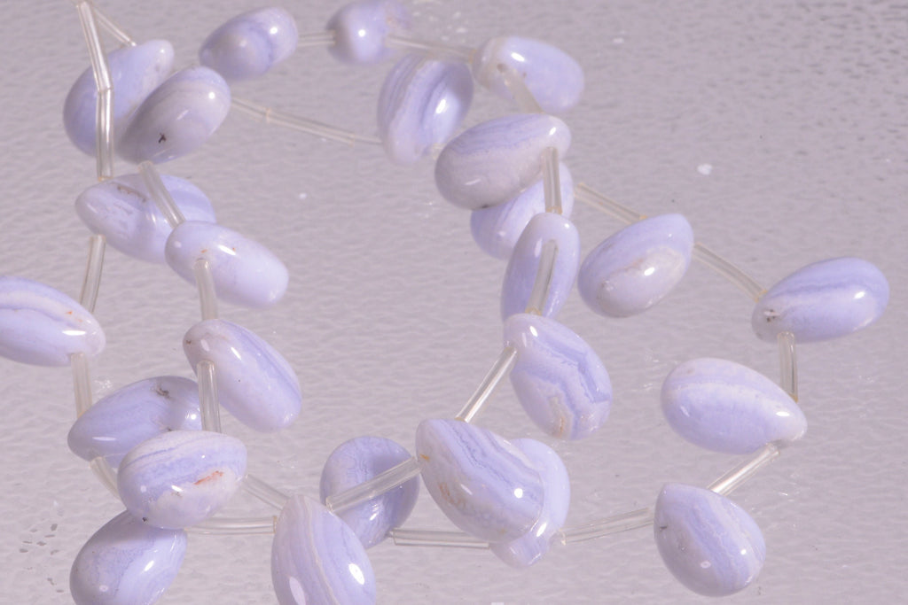 Blue Lace Agate Teardrop Beads: Natural Gemstone Jewelry Supplies (6pcs)