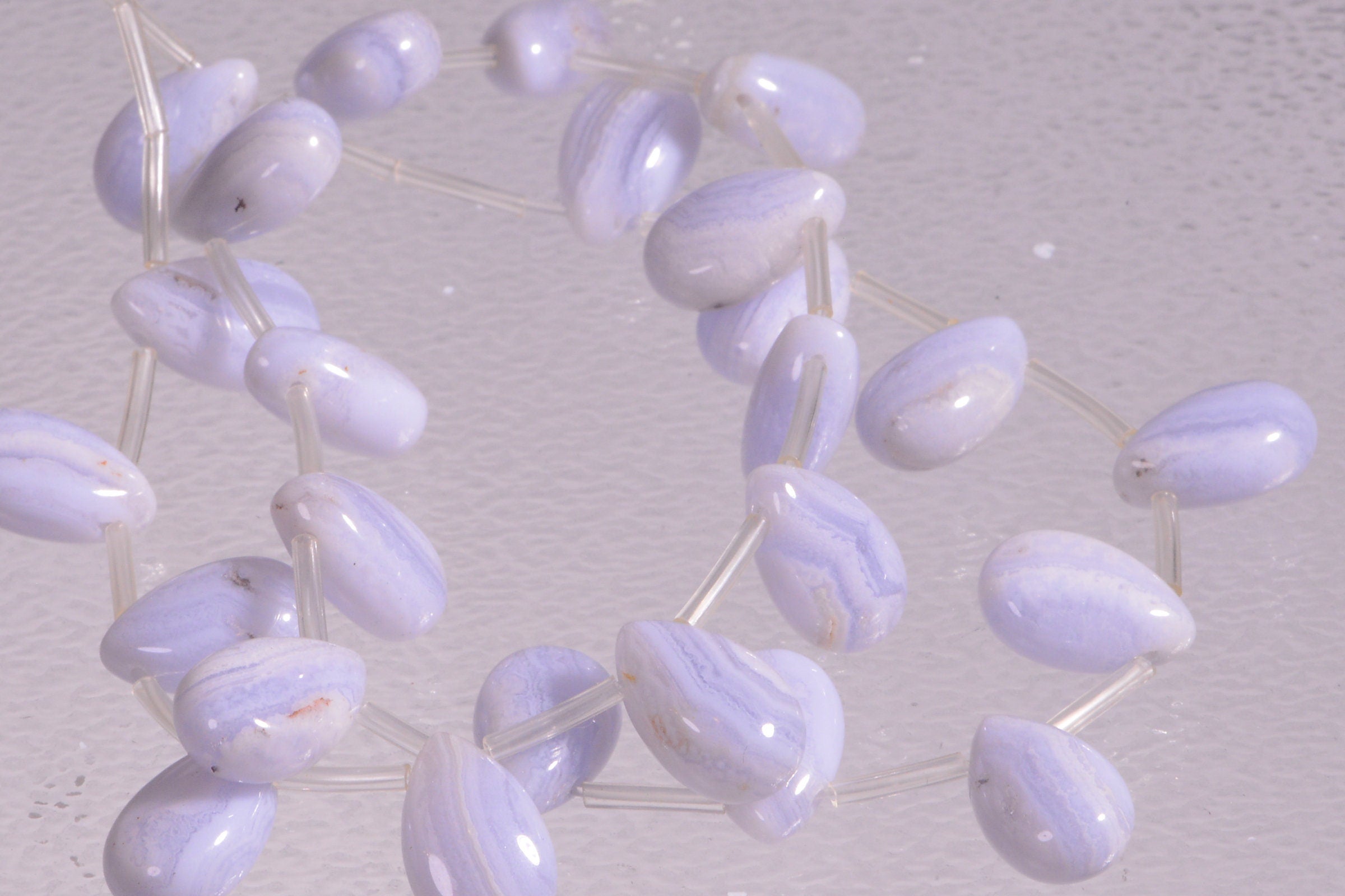 Blue Lace Agate Teardrop Beads: Natural Gemstone Jewelry Supplies (6pcs)
