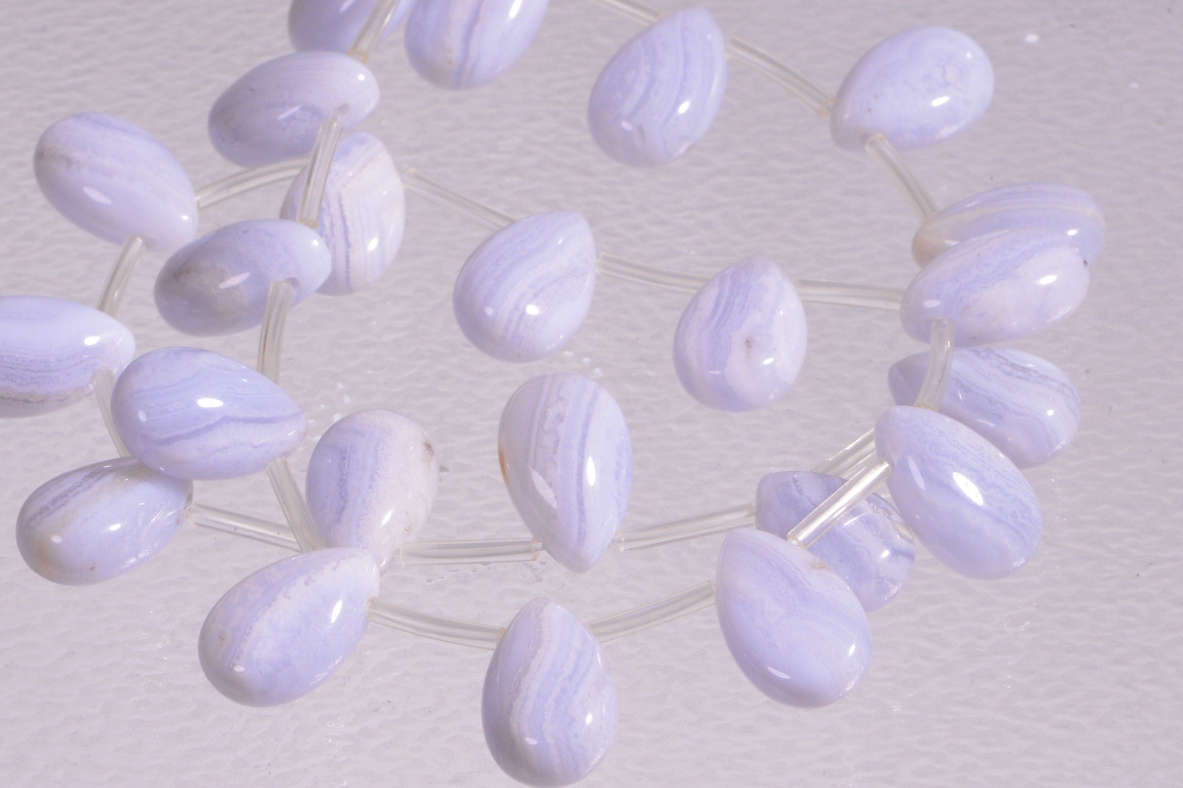 Blue Lace Agate Teardrop Beads: Natural Gemstone Jewelry Supplies (6pcs)