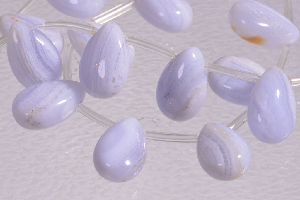 Blue Lace Agate Teardrop Beads: Natural Gemstone Jewelry Supplies (6pcs)