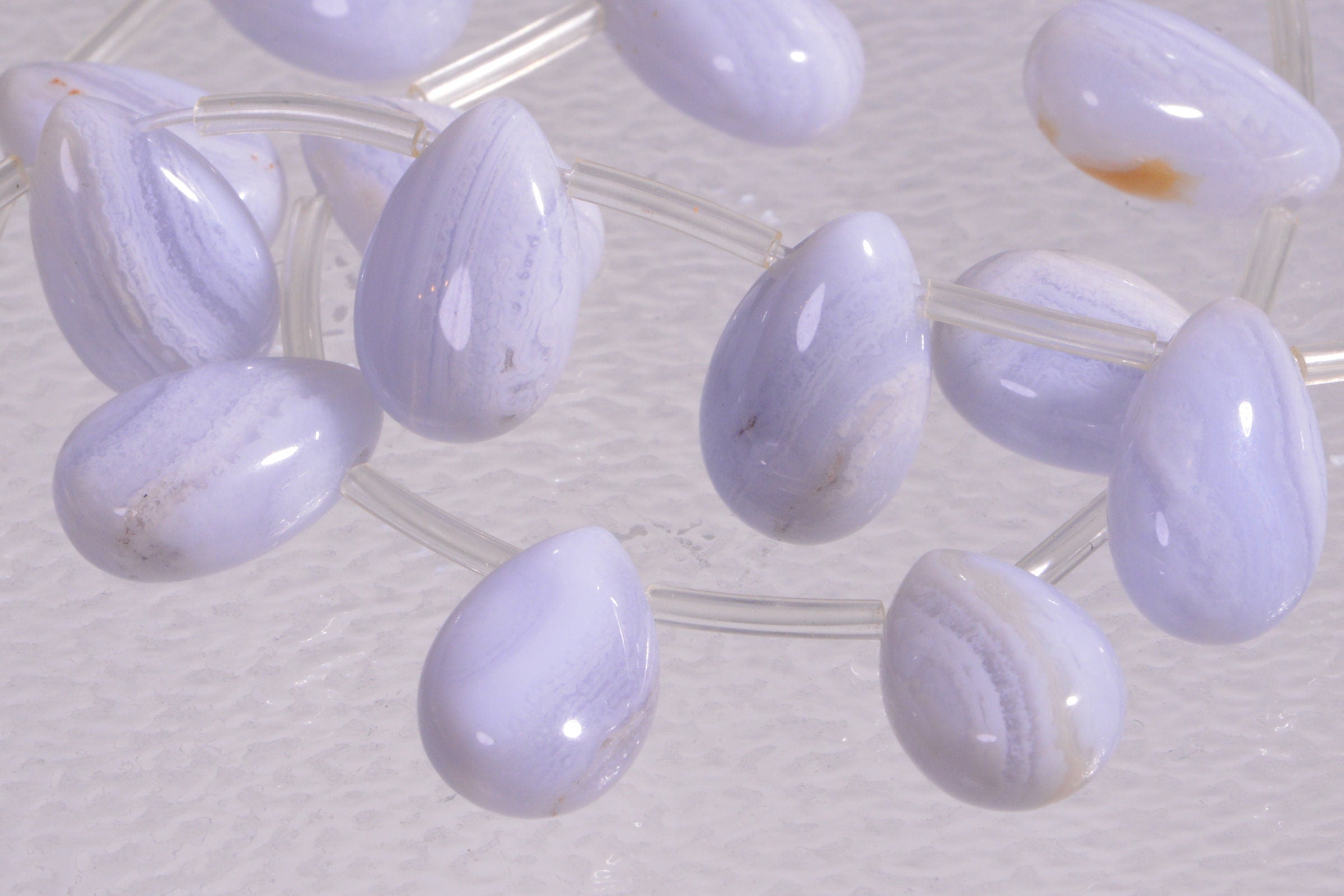Blue Lace Agate Teardrop Beads: Natural Gemstone Jewelry Supplies (6pcs)