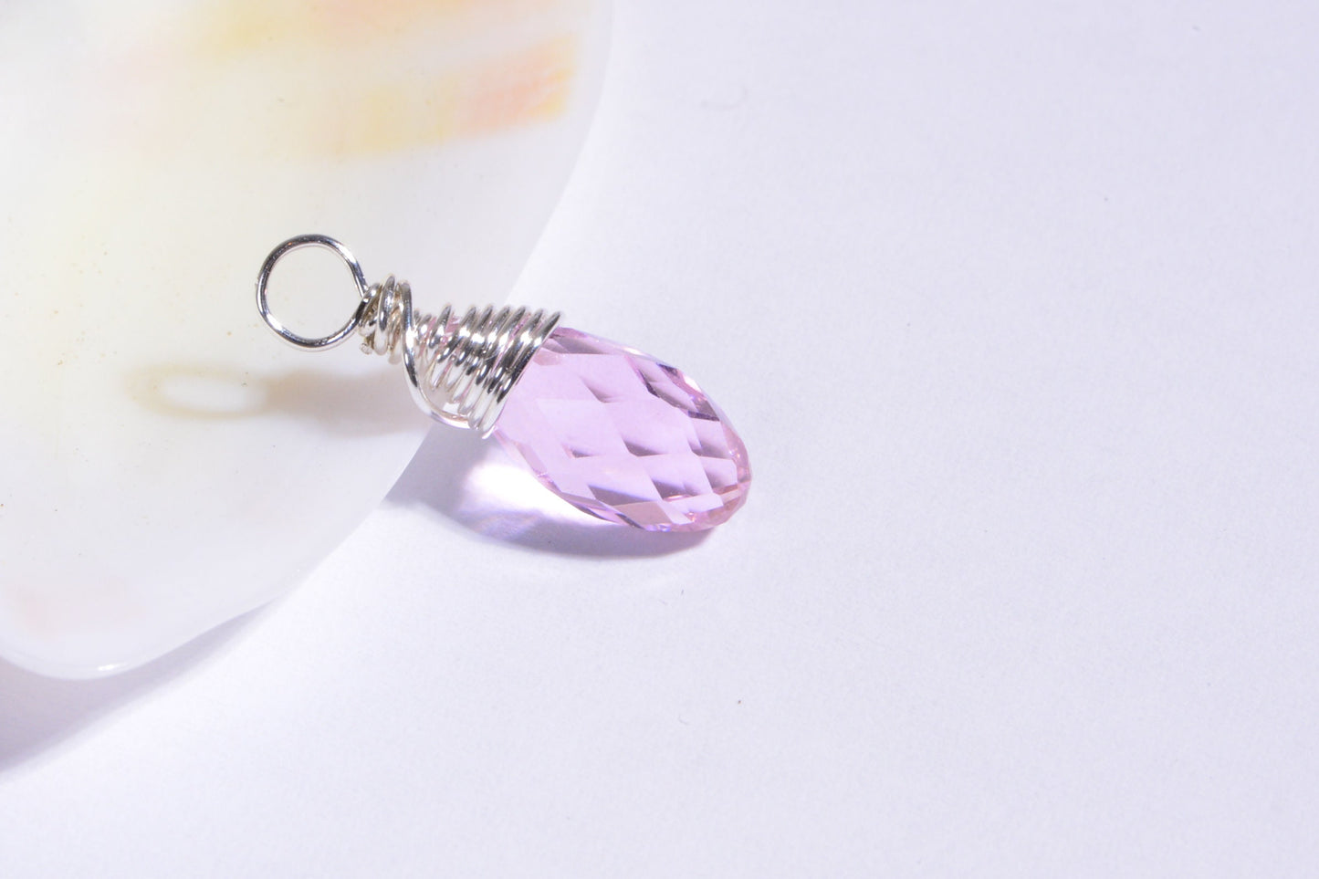 Crystal Pink Teardrops Wire Wrapped Briolette Wired Beads Jewelry Making Supply One Charm Only