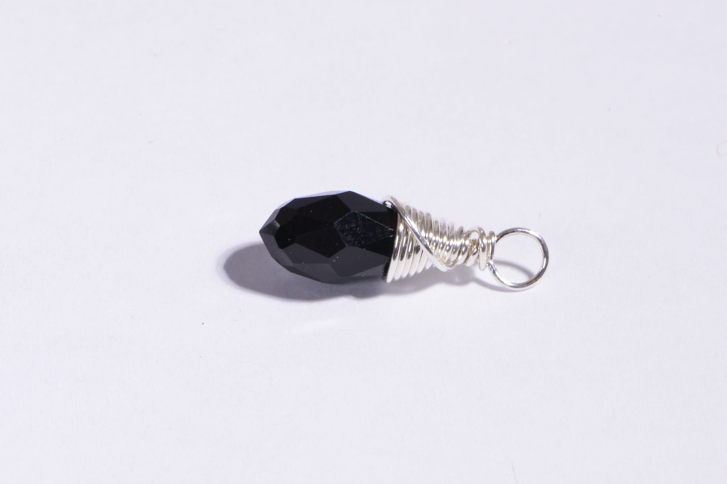 BLACK BRIOLETTE Wire Wrapped Dangles Bead Drop Crystal Black Teardrop Small Charm