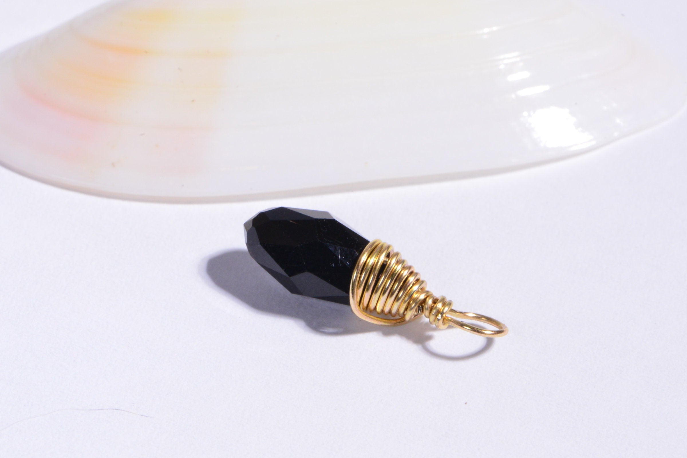BLACK BRIOLETTE Wire Wrapped Dangles Bead Drop Crystal Black Teardrop Small Charm