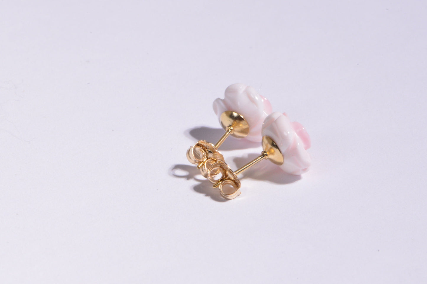 Pink Conch Shell Rose Stud Earrings, 14k Gold Vermeil