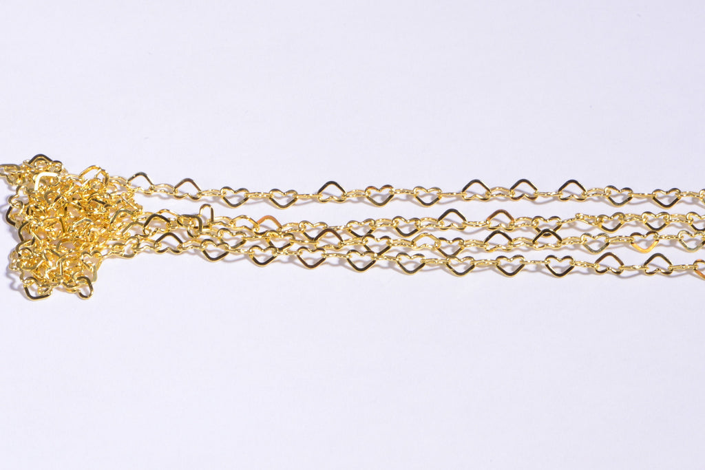 24k Gold Over Sterling Silver Heart Link Chain: Vermeil Jewelry Findings