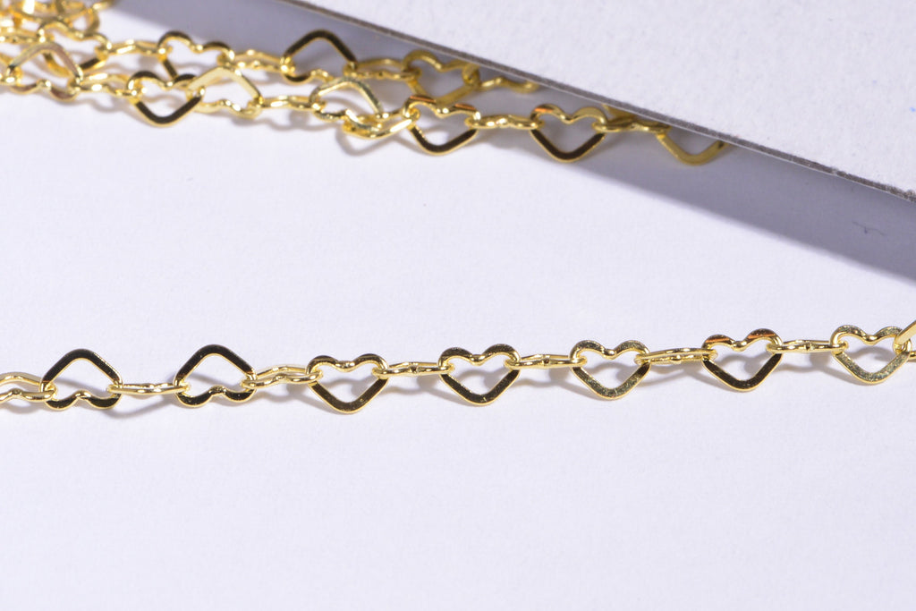 24k Gold Over Sterling Silver Heart Link Chain: Vermeil Jewelry Findings