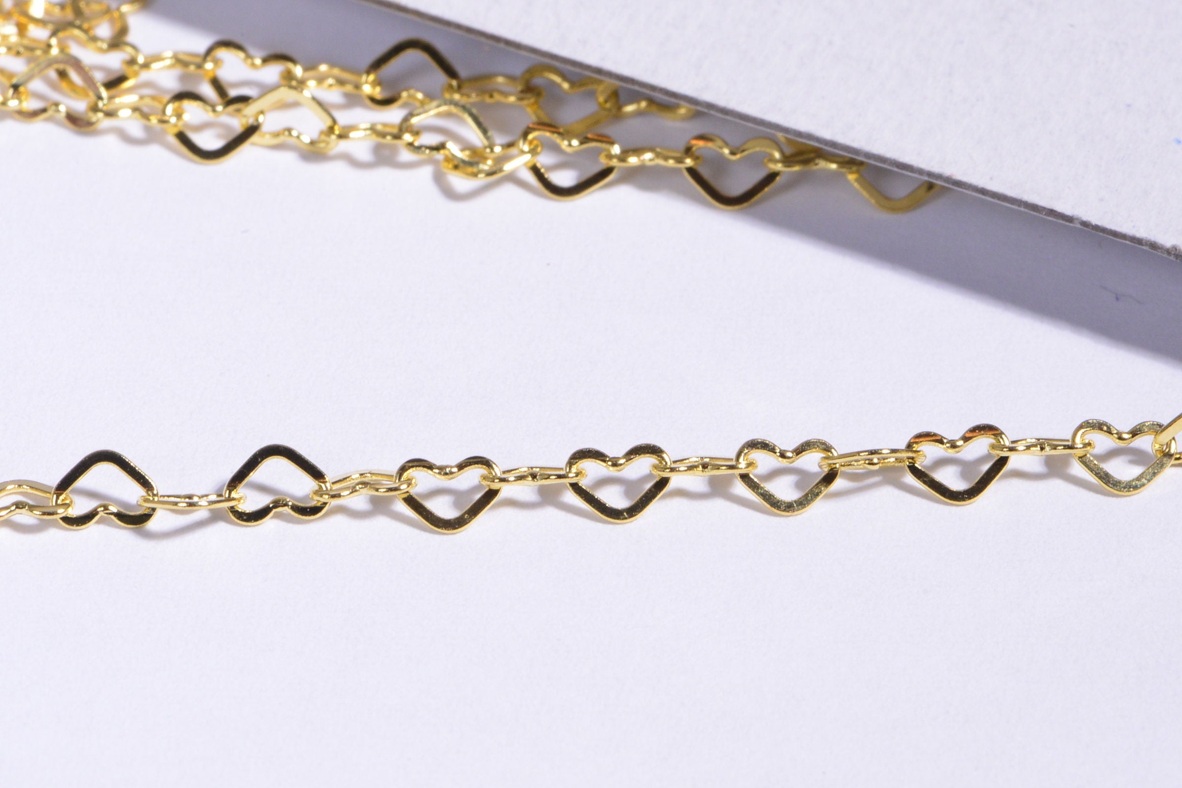 24k Gold Over Sterling Silver Heart Link Chain: Vermeil Jewelry Findings