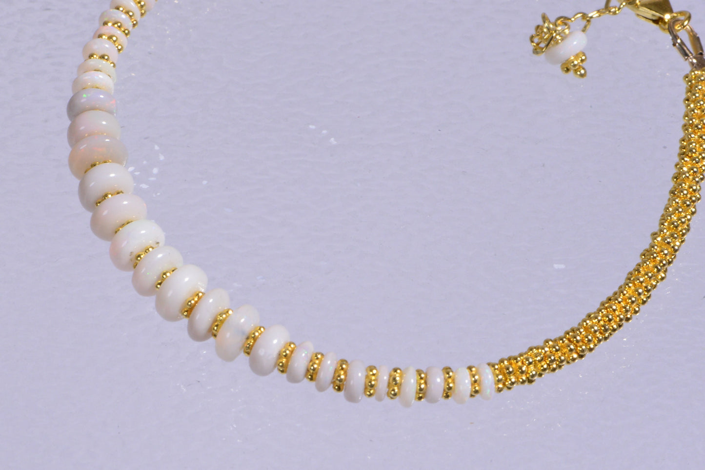 Australian white solid opal  bracelet 24K yellow gold over sterling silver.