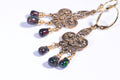 Black Opal Dangle Earrings: 14K Gold Over Sterling Silver Filigree