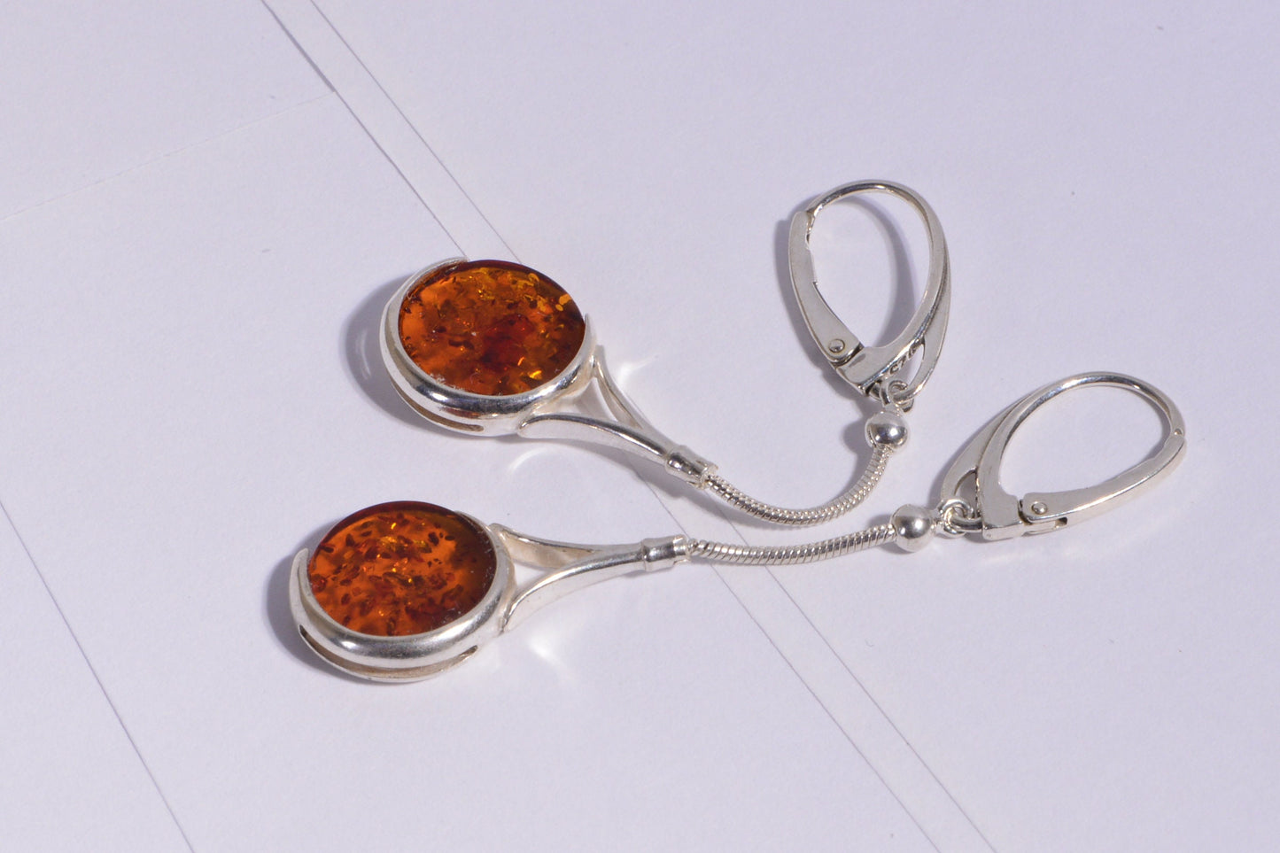 Sterling Silver Baltic Amber Drop Earrings, Honey Gemstone