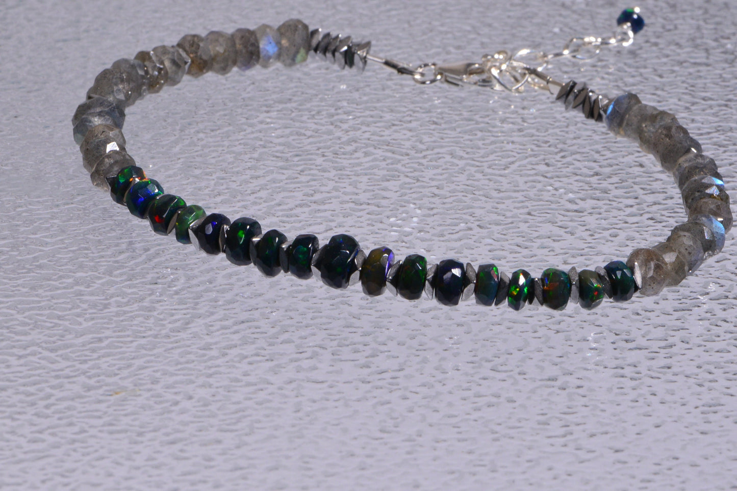 Ethiopian Welo Opal Bracelet with Labradorite & Sterling Silver