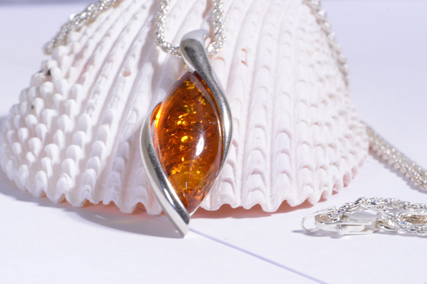 Baltic Amber Pendant, Sterling Silver, Handmade Honey Color Jewelry